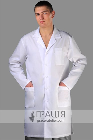 Медицинский мужской белый халат Классический, 42, смесовая (х/б - 35%, п/э - 65%)