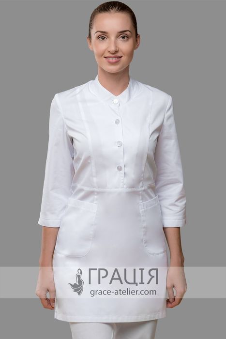 Белое медицинское платье Ромашка на пуговицах, 38