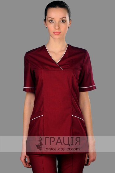 Бордовый хирургический костюм Scrubs, бордовый (001), 38