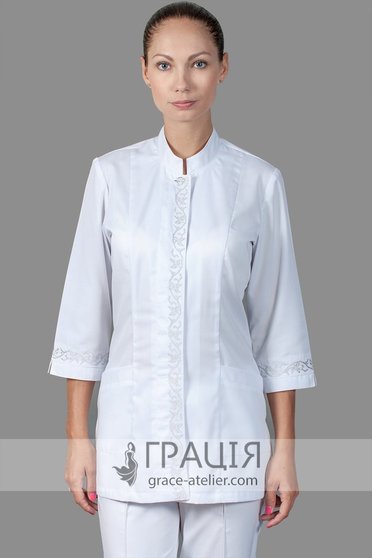 Медична блуза з вишивкою Українська зі сріблом, 38